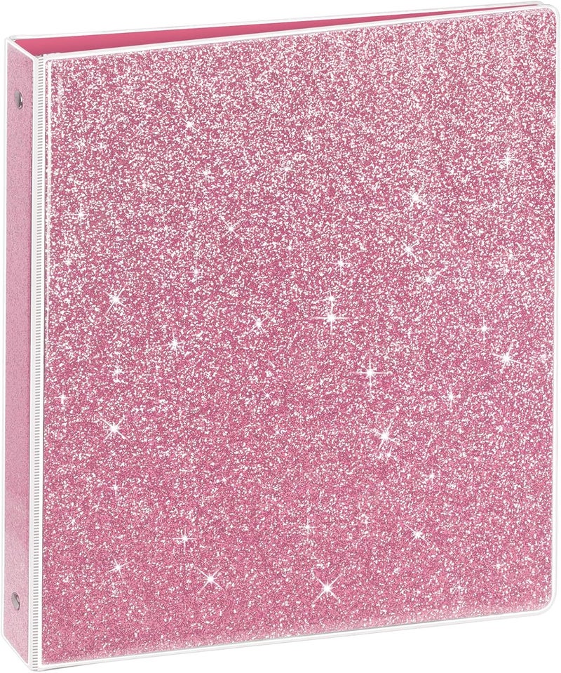Nature Touch 3 Ring Binder, Glitter 1 Inch Organizer (10.5'' x 11.5'') Holds 8.5’’ x 11’’ Letter Size 300 Pages, Waterproof Durable View Binder, 1 Pack, Crystal Pink - Image 1